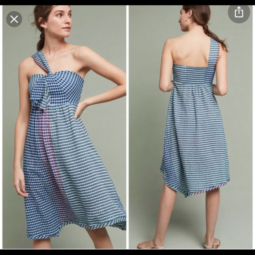 Maeve one shoulder plaid dress